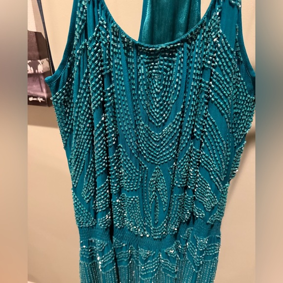 Parker Mini Dress Womens Small Teal beaded Holiday Party Event Glam NYE - Picture 5 of 7